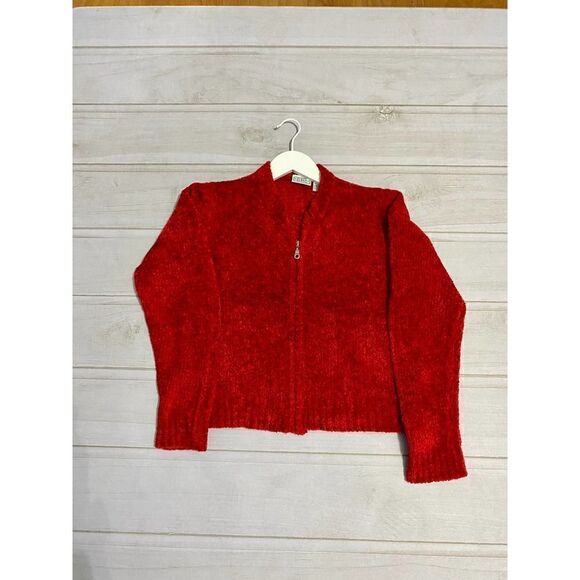 Arizona Jean Company Vintage Red Soft Ribbed Zip Up Teddy Sweater - Picture 7 of 11